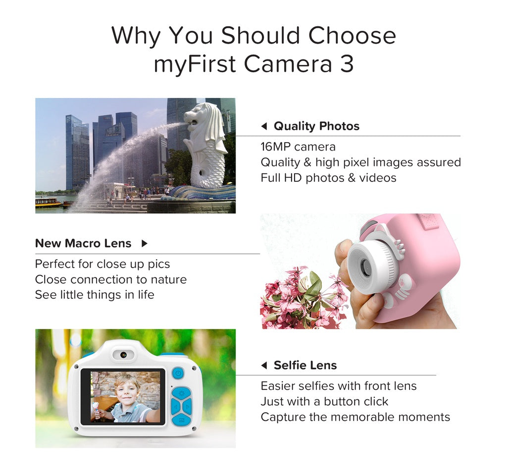 Cámara digital para niños con funda protectora de goma y cordón | myFirst Camera 3