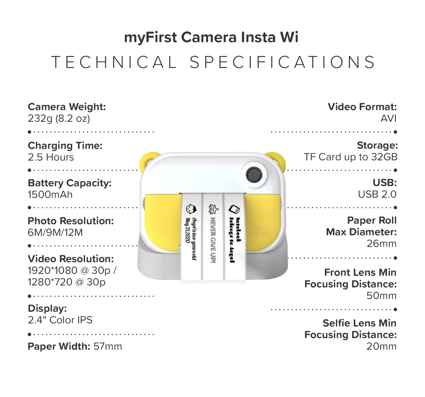 Appareil photo à impression instantanée et étiqueteuse | Imprimante thermique avec recharges | myFirst Camera Insta Wi