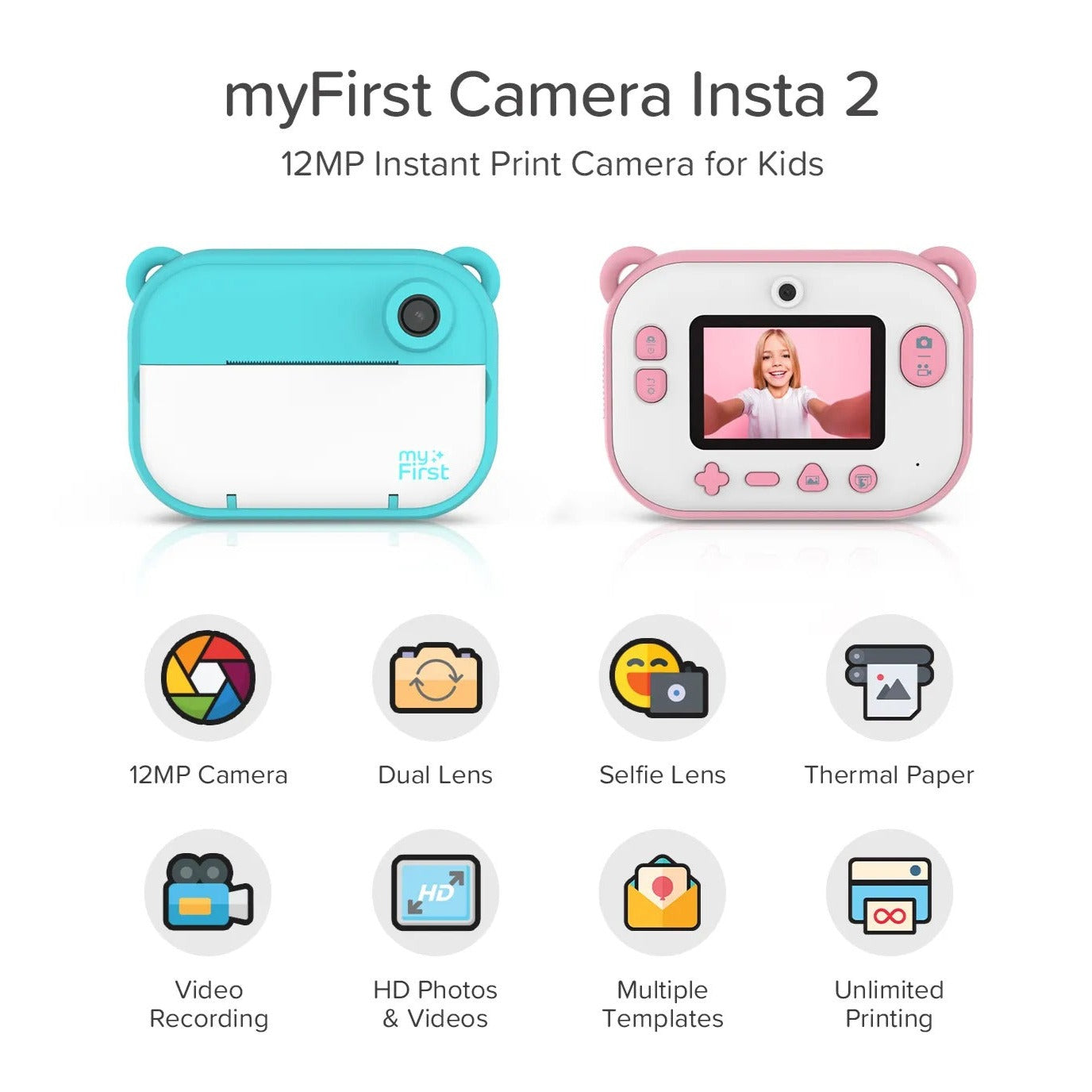 Instant Print Camera | Thermal Printer w/ Paper Refills | myFirst Camera Insta 2