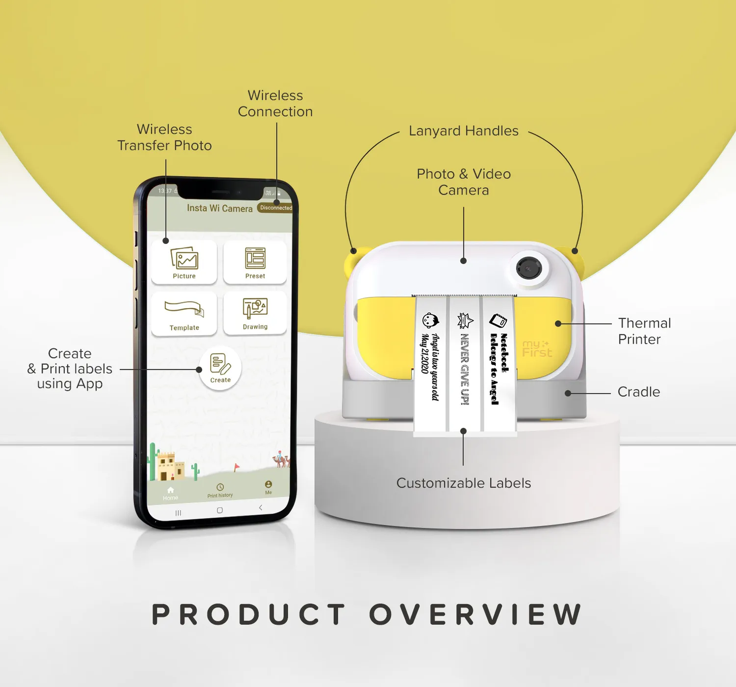 Instant Print Camera & Label Maker | Thermal Printer w/ Refills | myFirst Camera Insta Wi