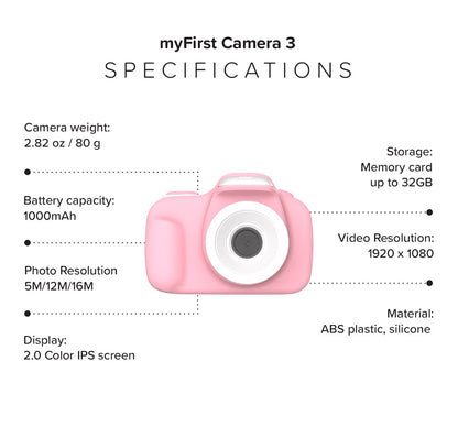 Appareil photo numérique pour enfants avec étui de protection en caoutchouc et cordon | myFirst Camera 3