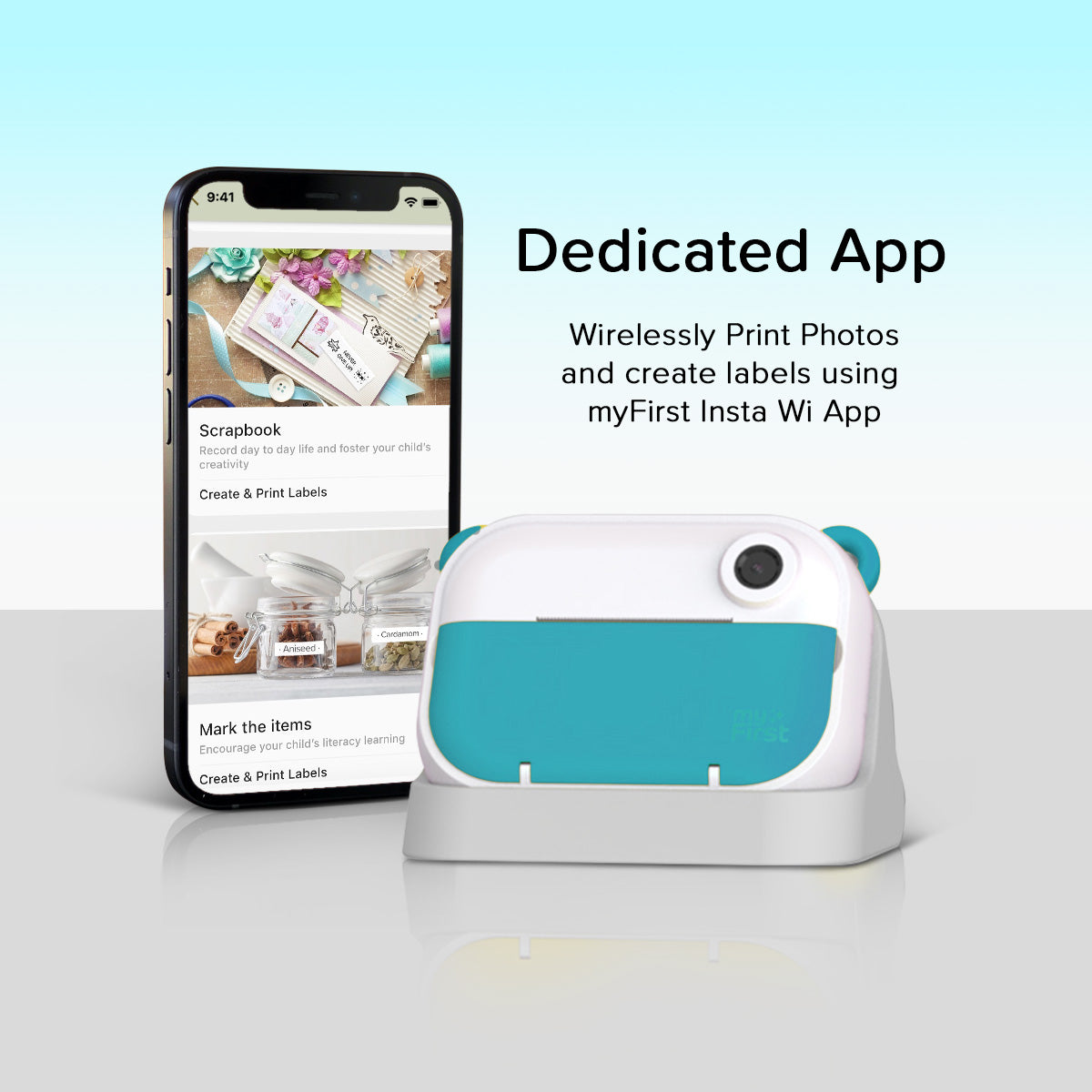 Appareil photo à impression instantanée et étiqueteuse | Imprimante thermique avec recharges | myFirst Camera Insta Wi